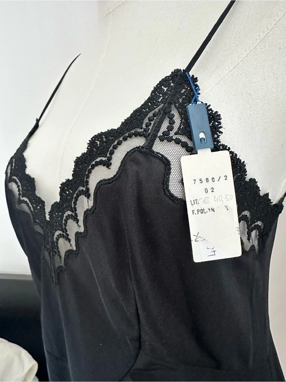 New La Perla Vintage Black Lace-Trim Slip Dress